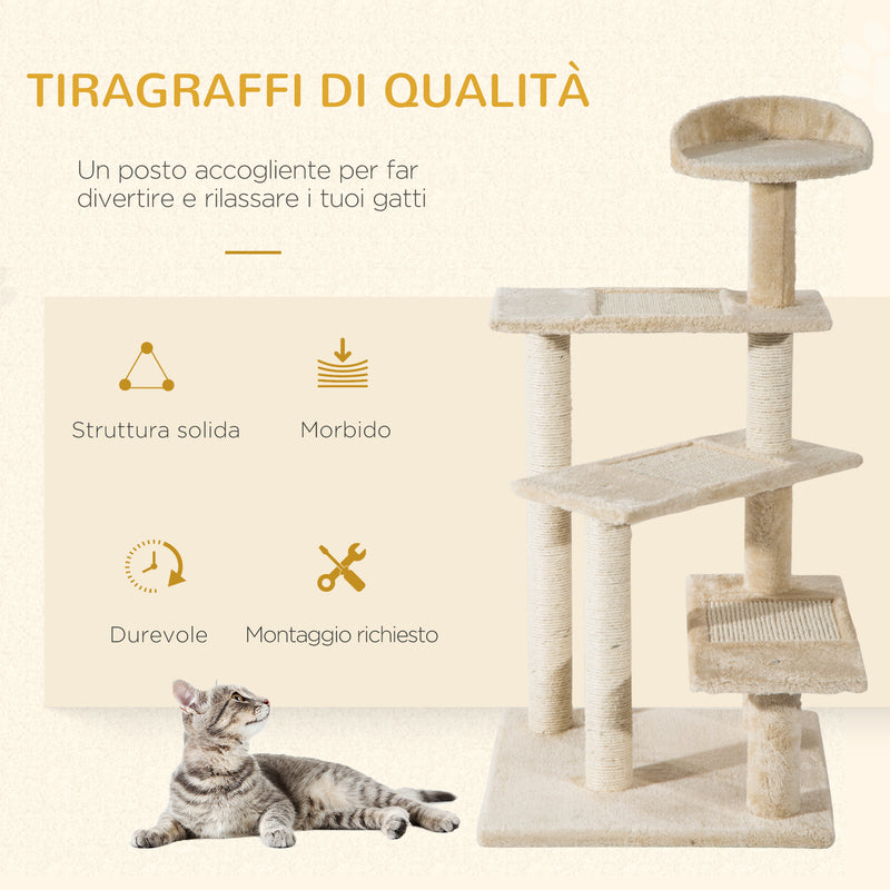 Albero Tiragraffi per Gatti 50x50x100 cm in Sisal e Peluche Beige-4