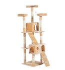 Albero Tiragraffi per Gatti con Due Cucce in Peluche e Sisal Crema 50x50x170 cm -1