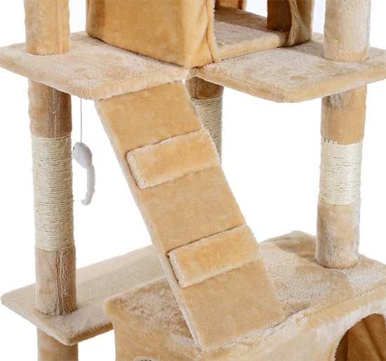 Albero Tiragraffi per Gatti con Due Cucce in Peluche e Sisal Crema 50x50x170 cm -8