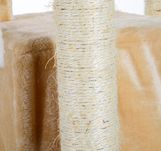 Albero Tiragraffi per Gatti con Due Cucce in Peluche e Sisal Crema 50x50x170 cm -9