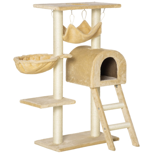 sconto Kratzbaum für Katzen, mehrstufig, 55 x 30 x 100 cm, beige, natürliche Sisalseile