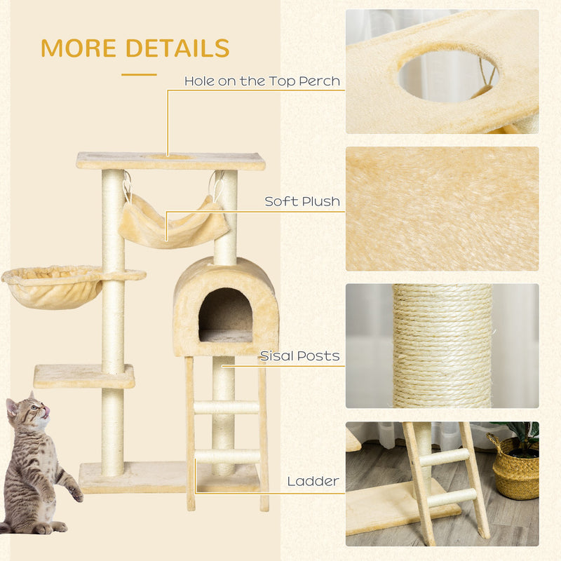 Albero Tiragraffi per Gatti Multilivello 55×30×100 cm Corde in Sisal Naturale Beige-6