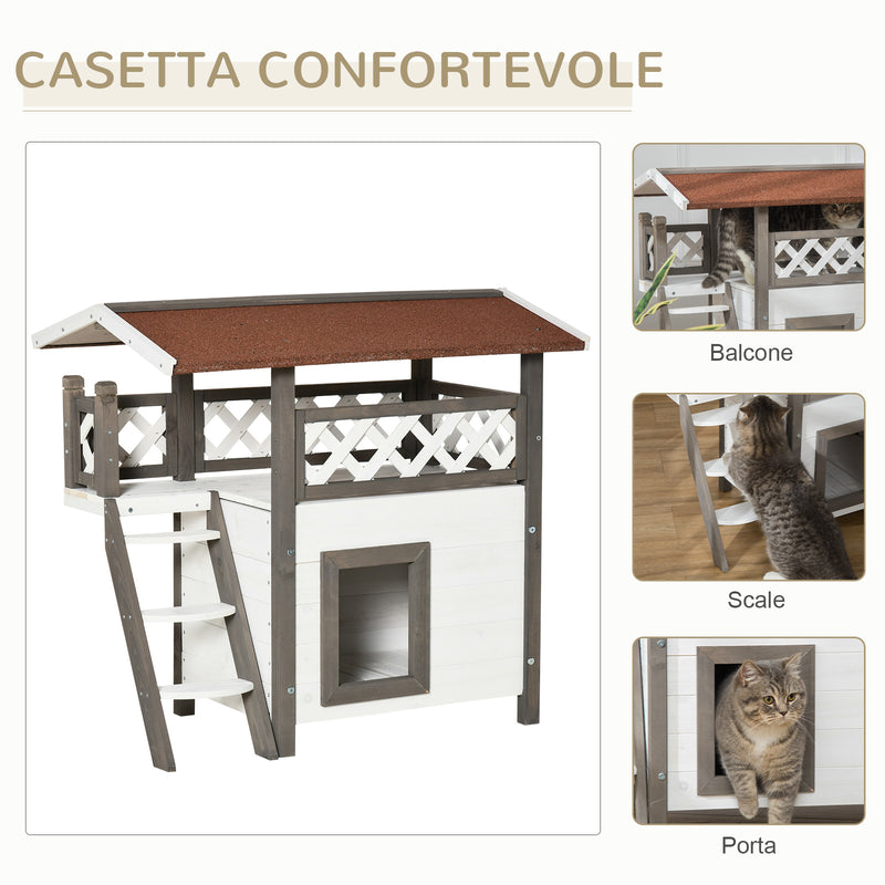 Casetta per Gatti da Esterno 77x50x73 cm in Legno Bianco e Grigio-4