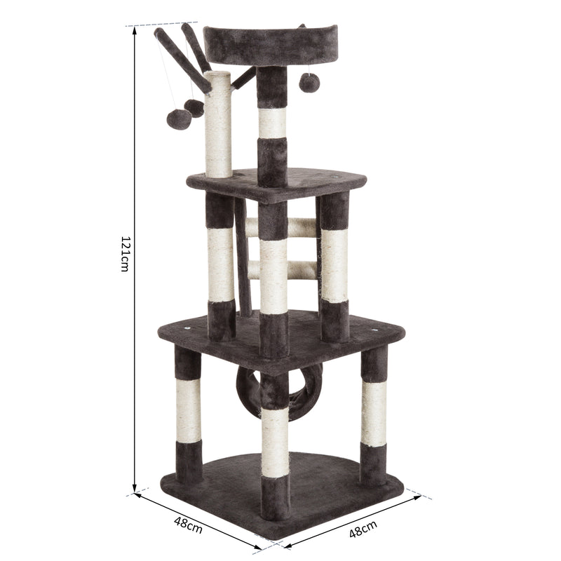 Albero Tiragraffi per Gatti a 3 Livelli con Piattaforme Scale Crema marrone 48x48x121 cm -3