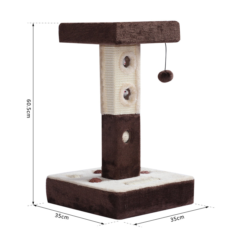Struttura Tiragraffi per Gatti con Palline e Topolini Crema e Marrone 35x35x60.5 cm -3