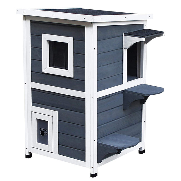 prezzo Zwinger für Outdoor-Katzen 51x51x81,3 cm in grauem und weißem Holz