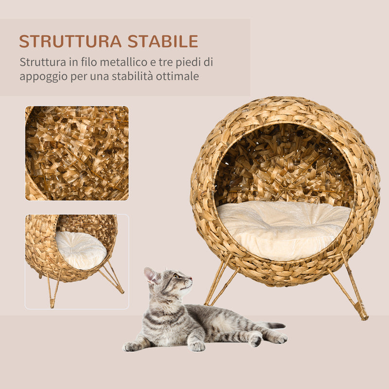 Cuccia per Gatti Ø52,58 cm in Rattan Sintentico Marrone-4