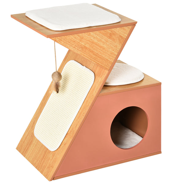 sconto Katzenhaus mit MDF-Kratzbaum 60x37x65 cm Orange