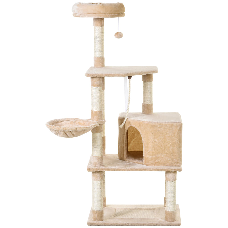 Tiragraffi con Cuccia e Cestino sospeso per Gatti 60x45x134 cm in Peluche Sisal  Beige-4