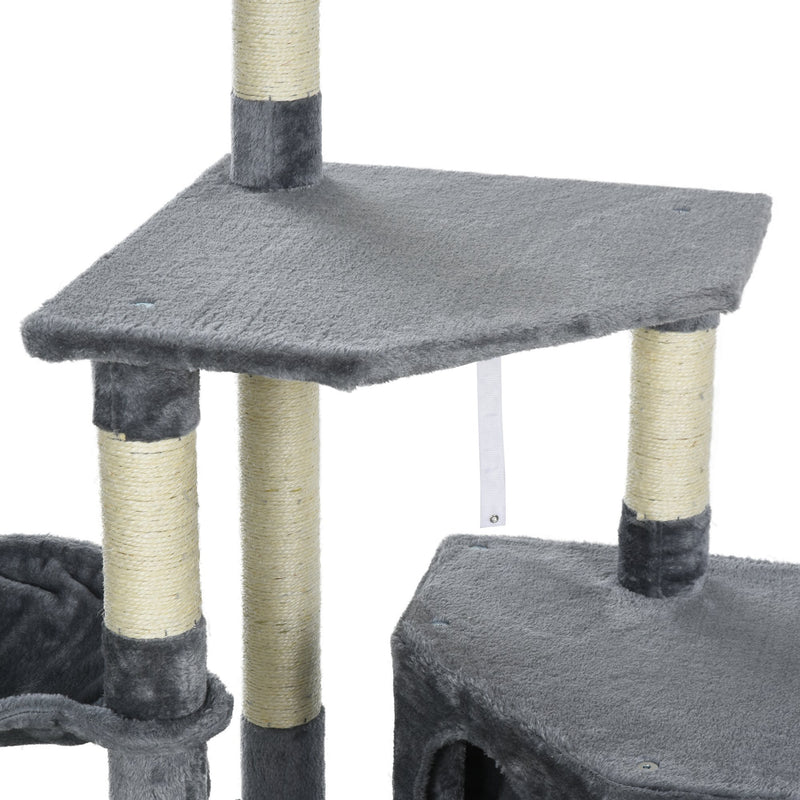 Tiragraffi con Cuccia e Cestino sospeso per Gatti 60x45x134 cm in Peluche Sisal  Grigio-9