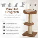 Albero Tiragraffi per Gatti 45x45x91 cm in Corda Sisal Rivestimento Peluche e Pali Marrone-4