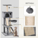 Tiragraffi con Cuccia e Cestino sospeso per Gatti 60x49x130 cm in Peluche Sisal  Grigio-5