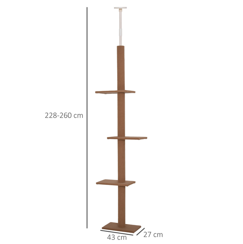 Albero Tiragraffi per Gatti in Legno 43x27x228-260 cm  Marrone-3