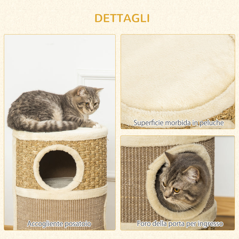 Cuccia per Gatti Tiragraffi a Torre Ø37,5x70 cm con Corda in Sisal  Marrone-5