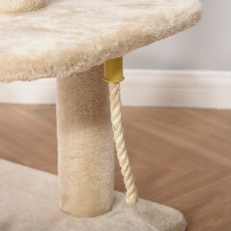 Albero Tiragraffi per Gatti 48x40x100 cm con Cuccia in Peluche Beige-8