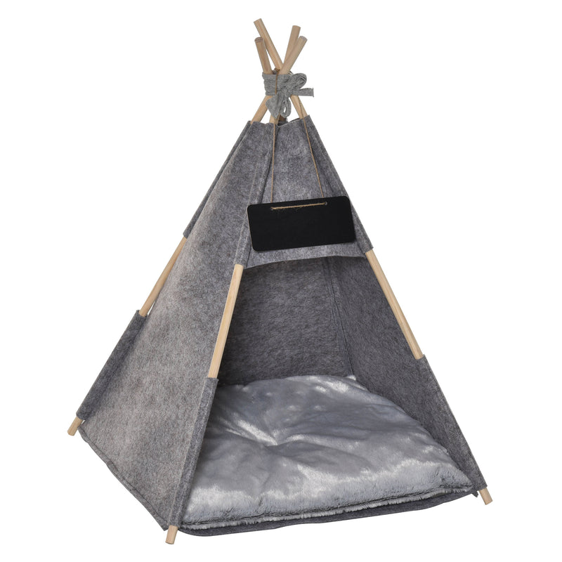 Tenda Cuccia per Gatti e Cani Piccoli 58x58x80 cm in Feltro Peluche Grigio-1