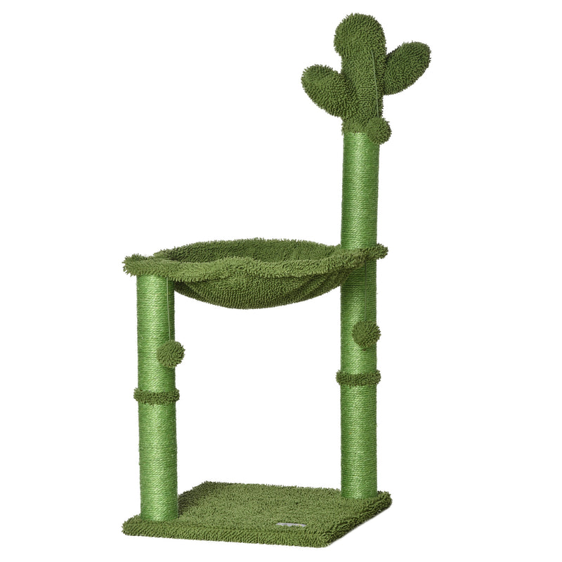 Albero Tiragraffi per Gatti 40x40x96 cm a Forma di Cactus con Palline e Amaca Verde-1