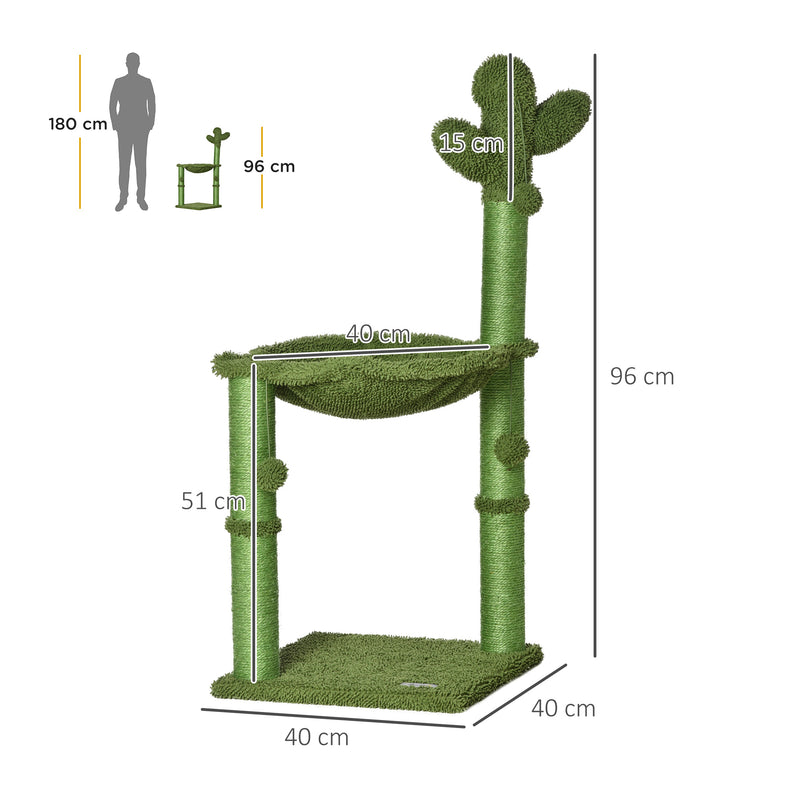 Albero Tiragraffi per Gatti 40x40x96 cm a Forma di Cactus con Palline e Amaca Verde-3