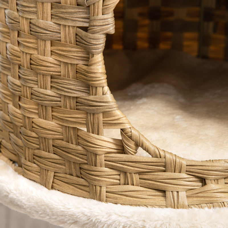 Albero Tiragraffi per Gatti 55x47x95 cm in Rattan e Pali in Sisal Beige-9