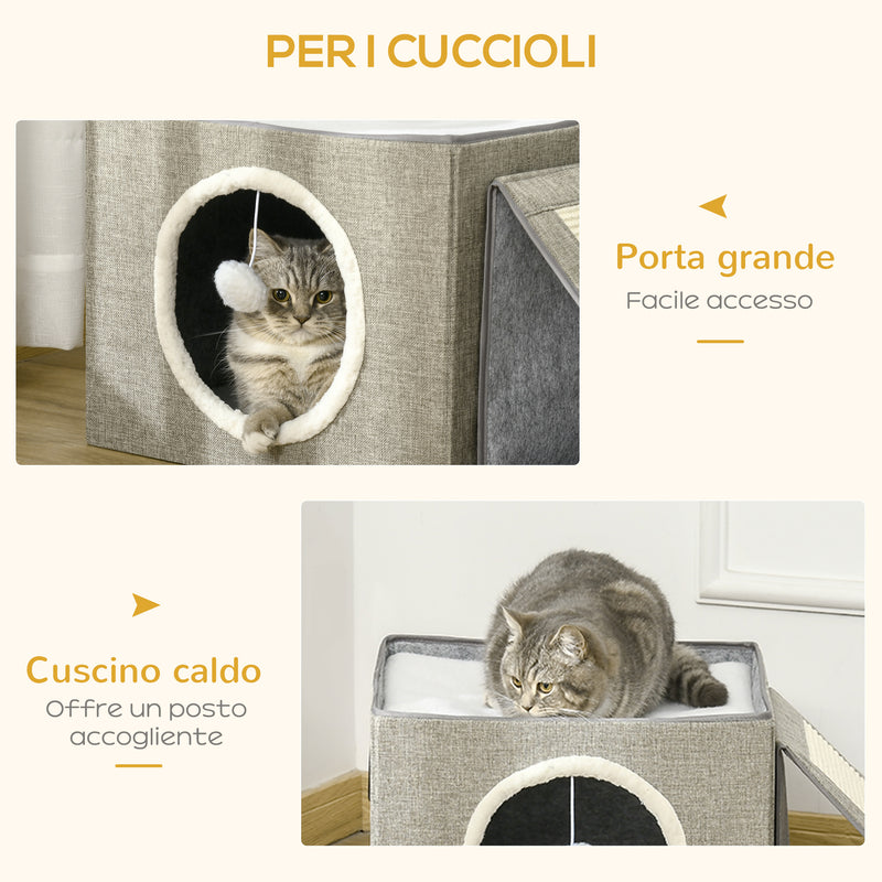 Cuccia per Gatti Pieghevole 73x42x34 cm in MDF e Sisal Grigio e Bianco-7