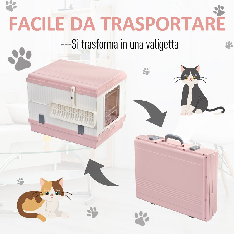 Lettiera per Gatti Portatile con Vassoio Estraibile e Accessori  Rosa e Bianca-7