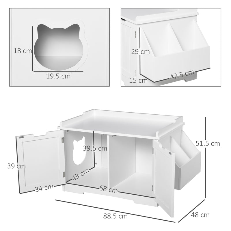 Lettiera per Gatti a 2 Ante con Portaoggetti Laterale 88,5x48x51,5 cm Bianca-3