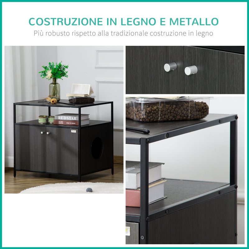 Mobile Lettiera per Gatti 70x55x65,5 cm in Legno e Acciaio Nera-6