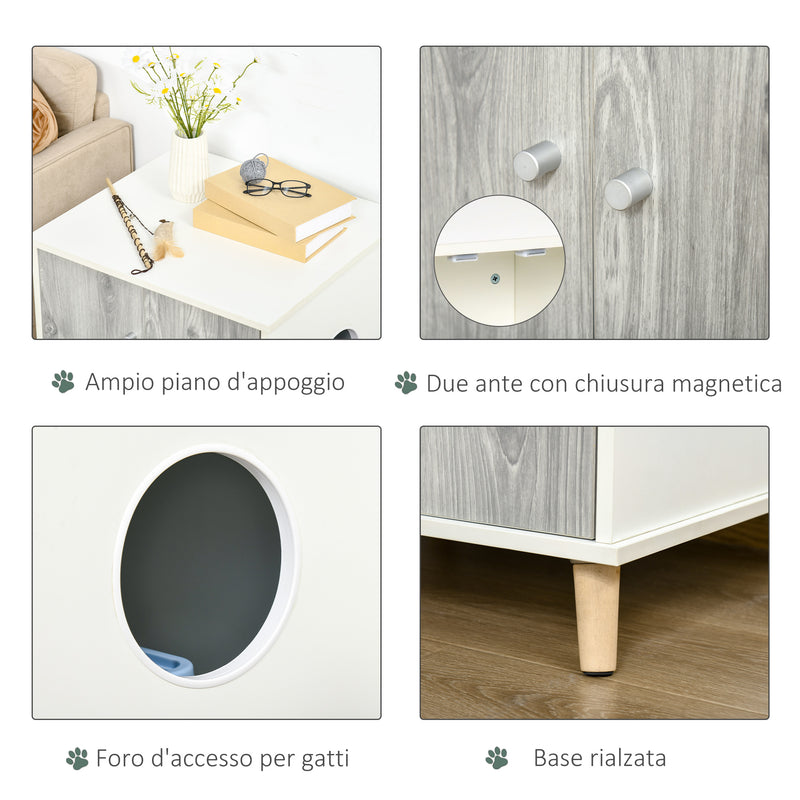 Mobile Lettiera per Gatti 60x55x62,5 cm in Legno Bianco e Grigio-6