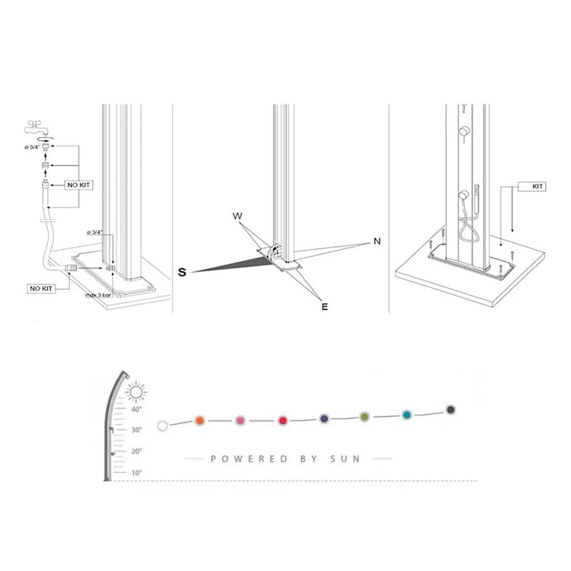 Doccia Solare da Esterno Giardino 40L Miscelatore e Lavapiedi Arkema Dada Fascia Inox Verde-6