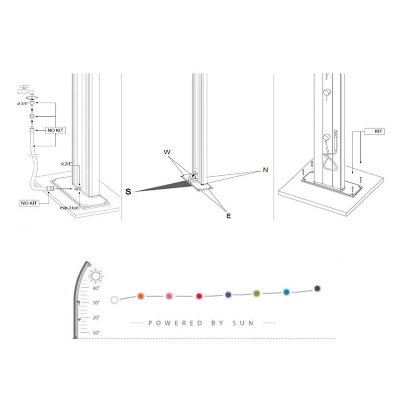 Doccia Solare da Giardino 40L Miscelatore Temporizzato e Lavapiedi Arkema Dada Fascia Inox Sabbia-7