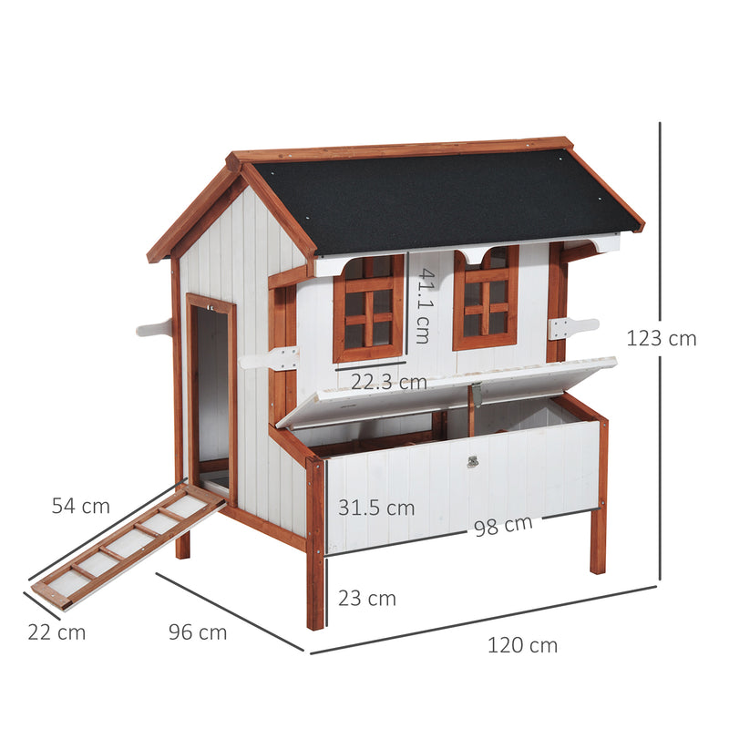 Pollaio per Galline in Legno Bianco Crema Marrone 120x96x123 cm -3