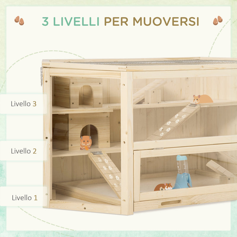 Casetta per Criceti 3 Livelli 115x60x55 cm Tetto Apribile in Legno e Plastica-5