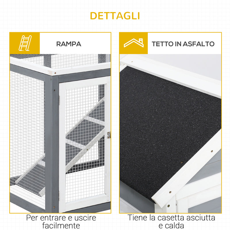 Conigliera Gabbia per Conigli 122x62,6x92 cm in Legno Grigio e Bianco-7