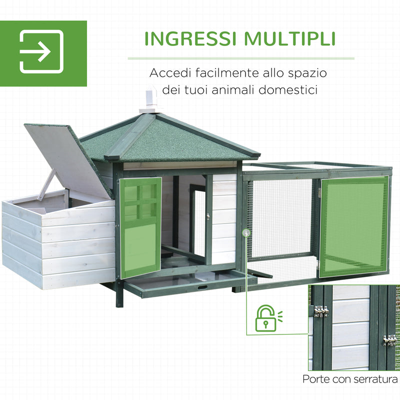 Pollaio Gabbia per Galline da Esterno 64x64x97 cm in Legno Bianco e Verde-5