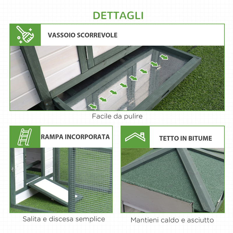 Pollaio Gabbia per Galline da Esterno 64x64x97 cm in Legno Bianco e Verde-7