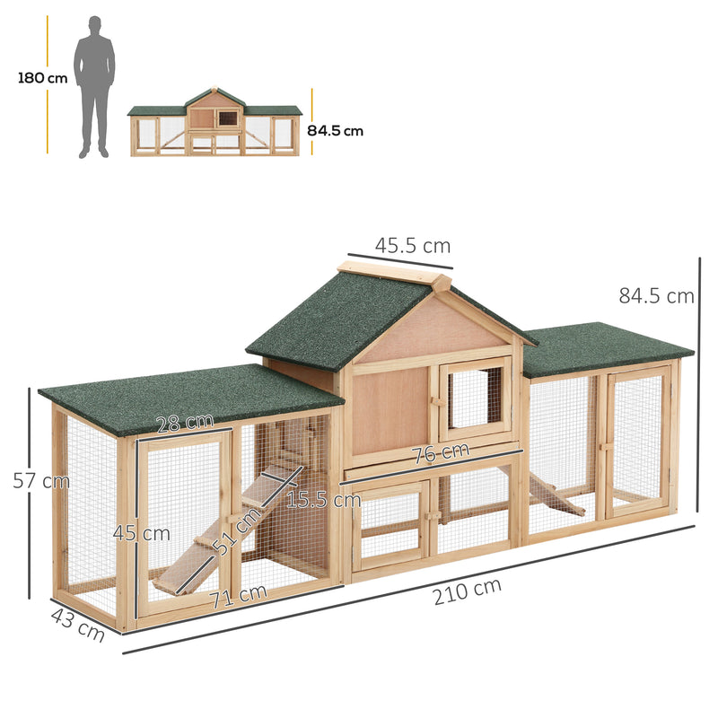 Conigliera da Giardino con Corsa e Rampe Tetto Impermeabile Legno 210x45.5x84.5 cm -3