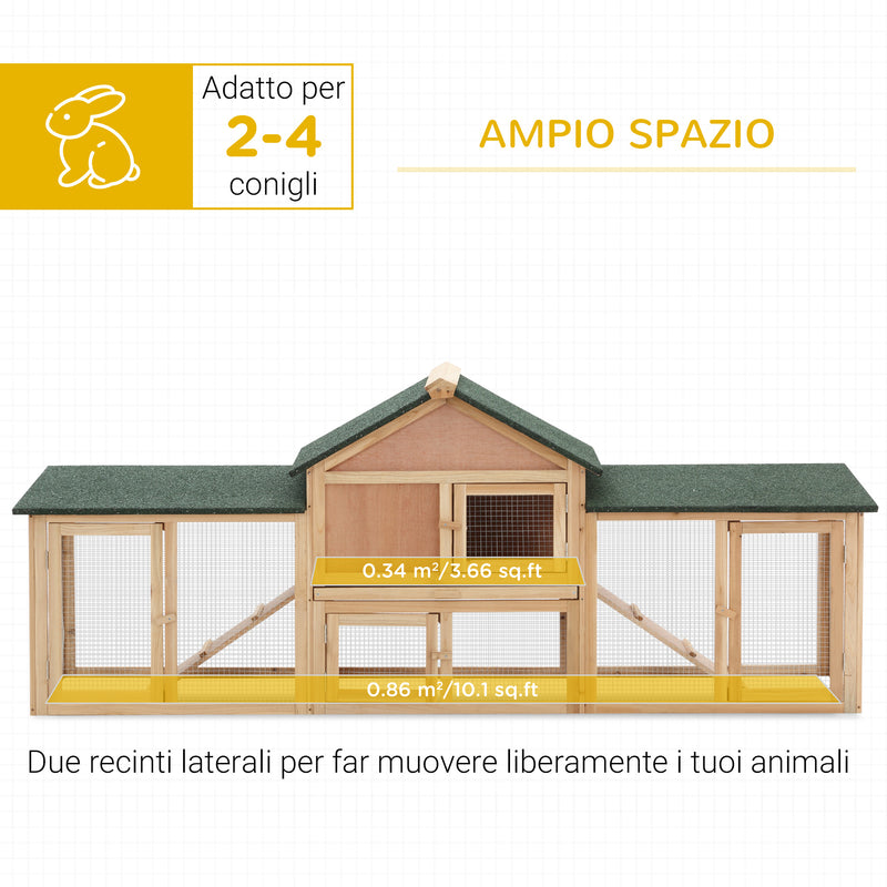 Conigliera da Giardino con Corsa e Rampe Tetto Impermeabile Legno 210x45.5x84.5 cm -5