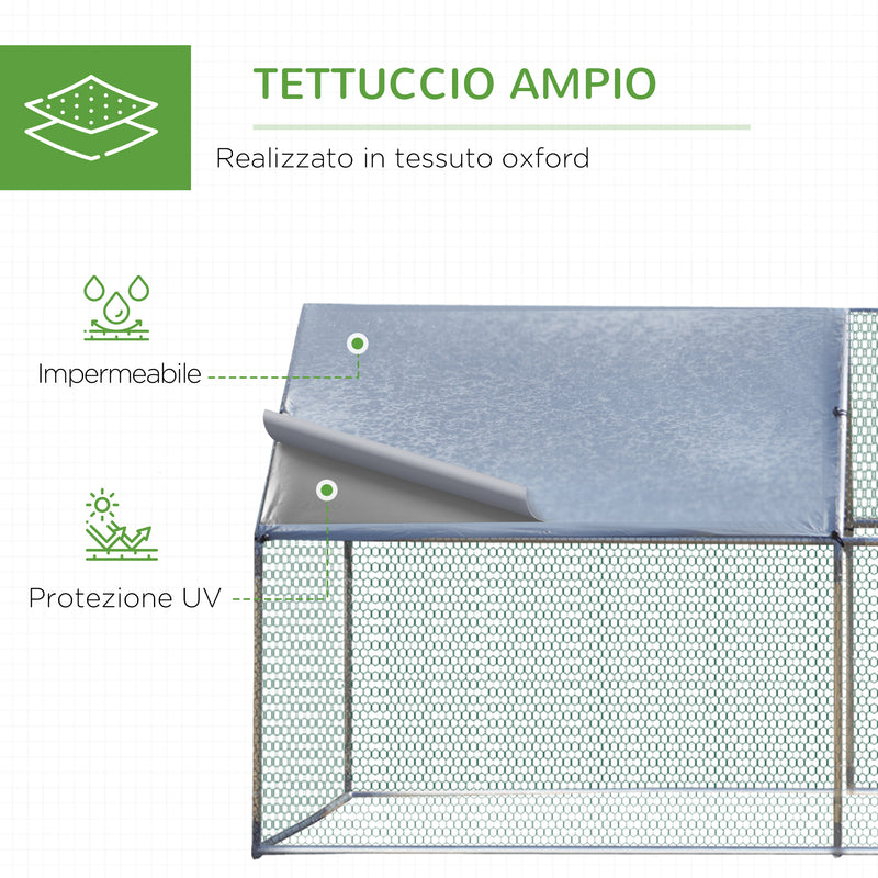 Recinto per Animali Cani Cuccioli Galline 300x600x195 cm in Metallo Galvanizzato Argento-4