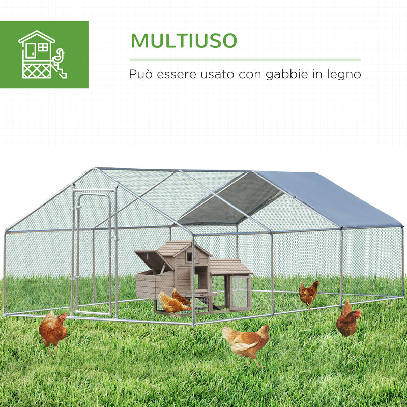 Recinto per Animali Cani Cuccioli Galline 300x600x195 cm in Metallo Galvanizzato Argento-5