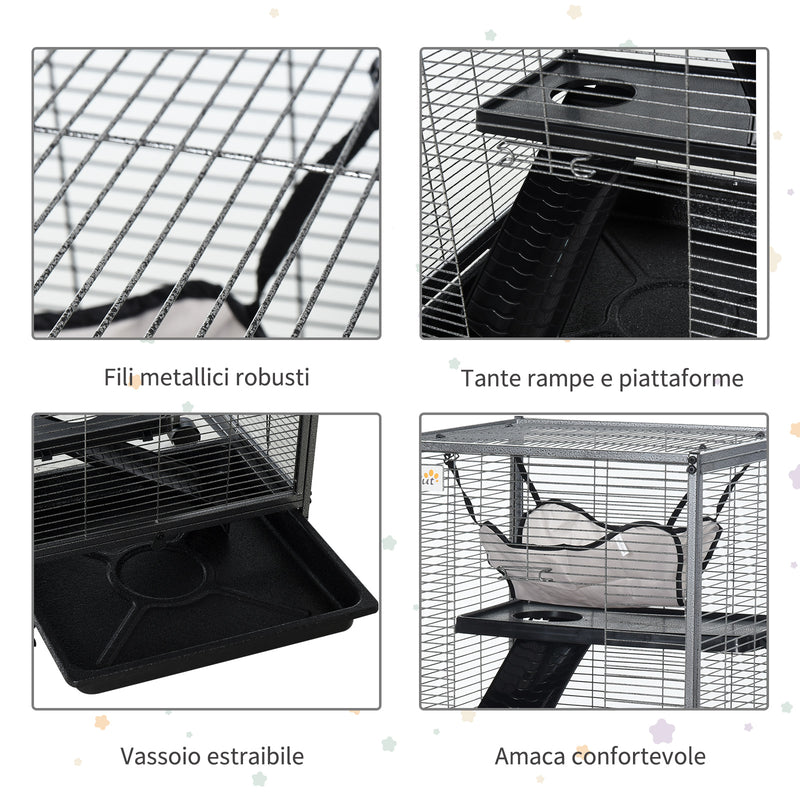 Gabbia per Criceti e Roditori 52x52x113,5 cm in Acciaio  Grigio Argento-6