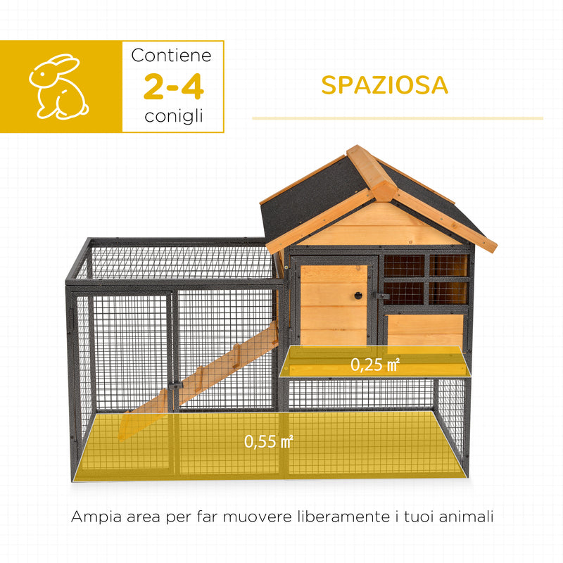 Conigliera da Giardino 122x63x92 cm con Rampa in Legno e Metallo-4