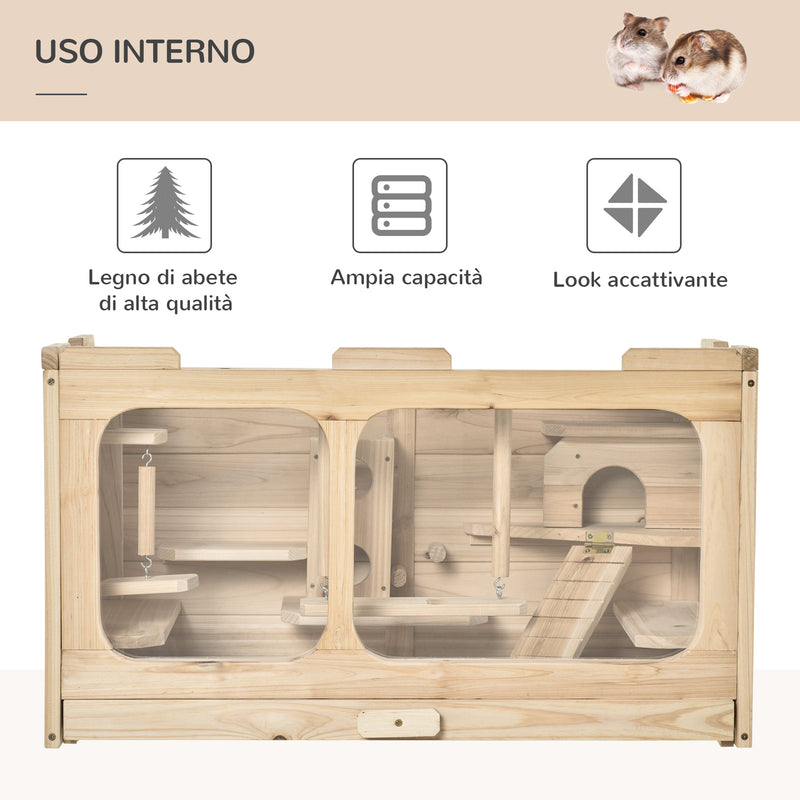 Gabbia per Roditori e Criceti 78x40x44 cm con Tetto Apribile in Legno Naturale-7