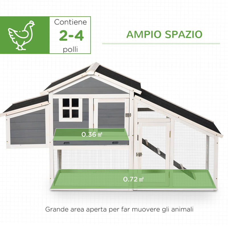 Pollaio Gabbia per Galline da Esterno 176,5x65,5x100 cm con Area Aperta Recitanta Grigio-4