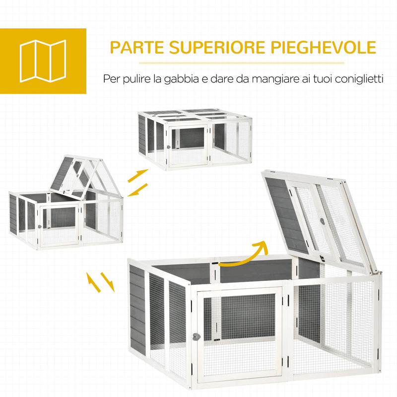 Conigliera da Esterno 120x120x60 cm in Legno Grigia-6