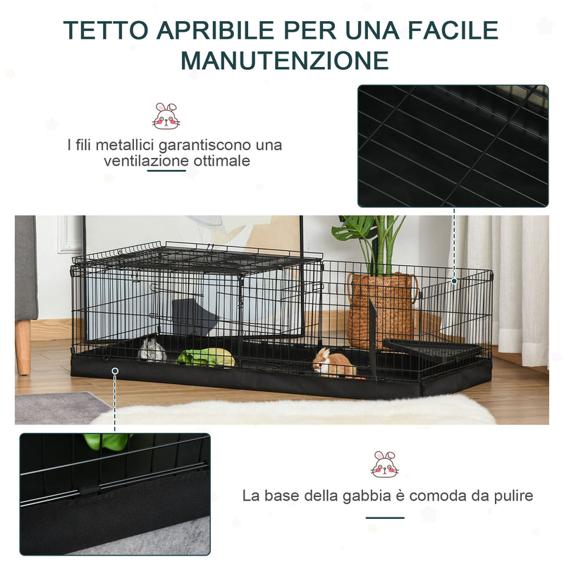 Gabbia per Roditori 118x59x36 cm in Metallo e Tela Nera-4