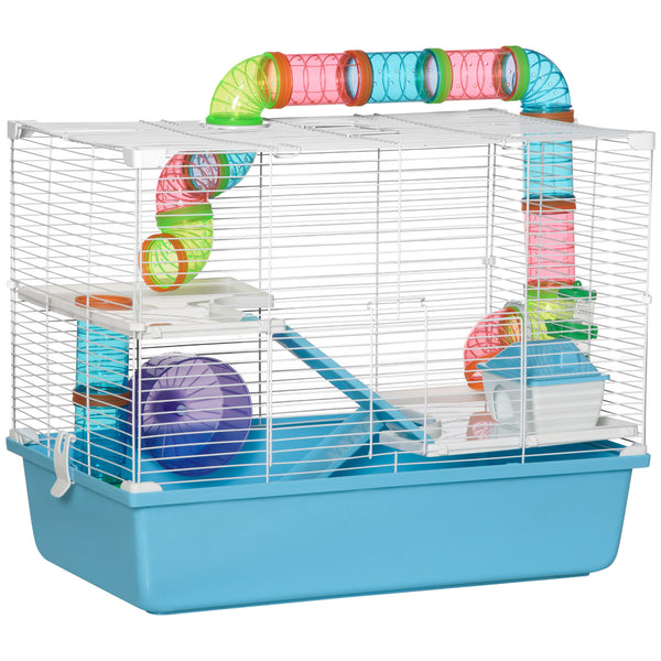 prezzo Käfig für Hamster 3 Ebenen 59x36x47 cm mit Spielzeug aus blauem und weißem Stahl