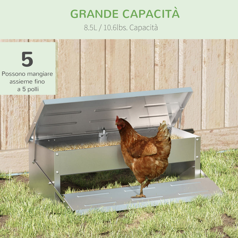 Mangiatoia per Galline 56x37x18,5 cm in Alluminio Argento-4