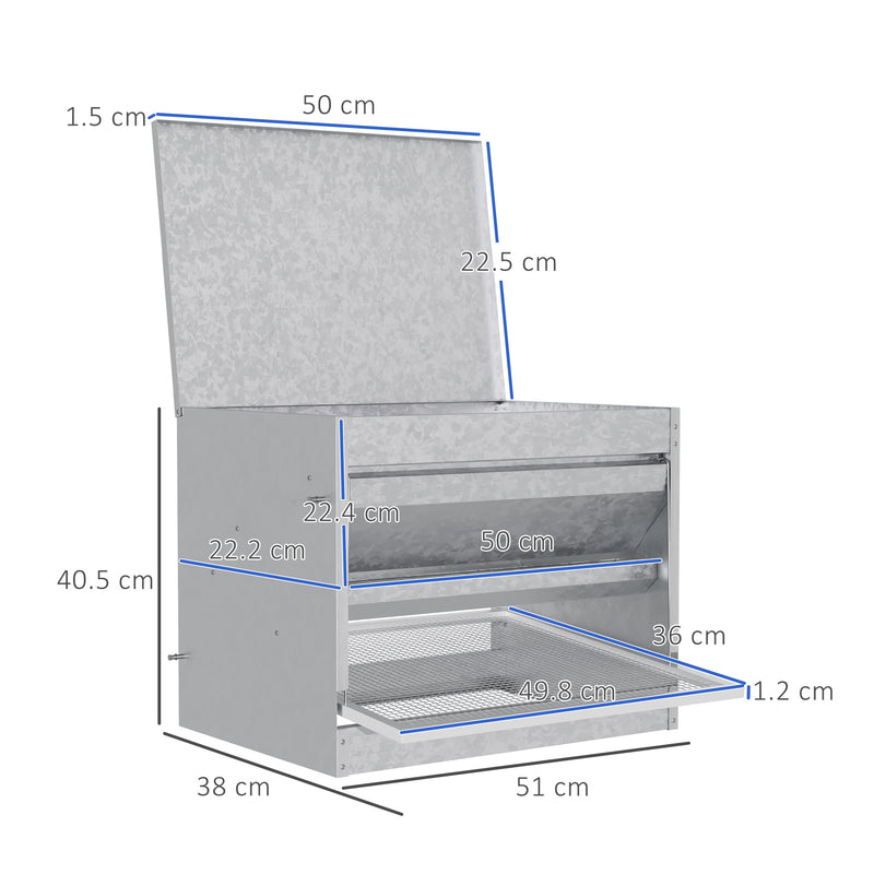 Mangiatoia per Galline 51x38x40,5 cm in Metallo Zincato e Acciaio Inossidabile Argento-3