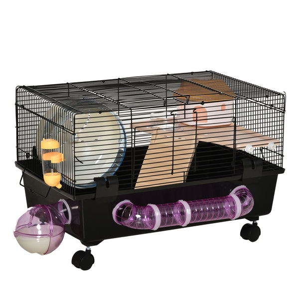 acquista Käfig für Hamster und Nagetiere 60x35x38,5 cm mit Tunnel und schwarzem Rad