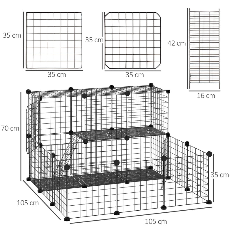 Gabbia per Conigli Modulabile 105x105x70 cm in Acciaio Nero-3